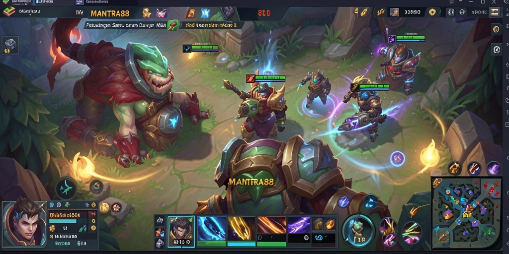 Screenshot gameplay <strong>MANTRA88</strong> menampilkan pertempuran seru antara dua tim.