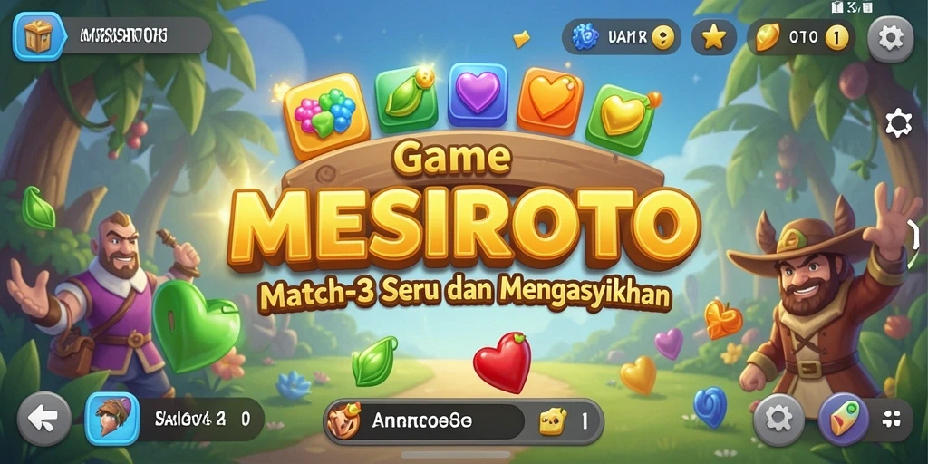 Screenshot gameplay MESIRTOTO menampilkan keseruan permainan Match-3 yang penuh warna.