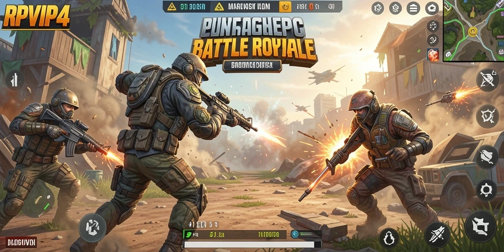 Gameplay RPVIP4 yang intens dalam pertempuran Battle Royale.