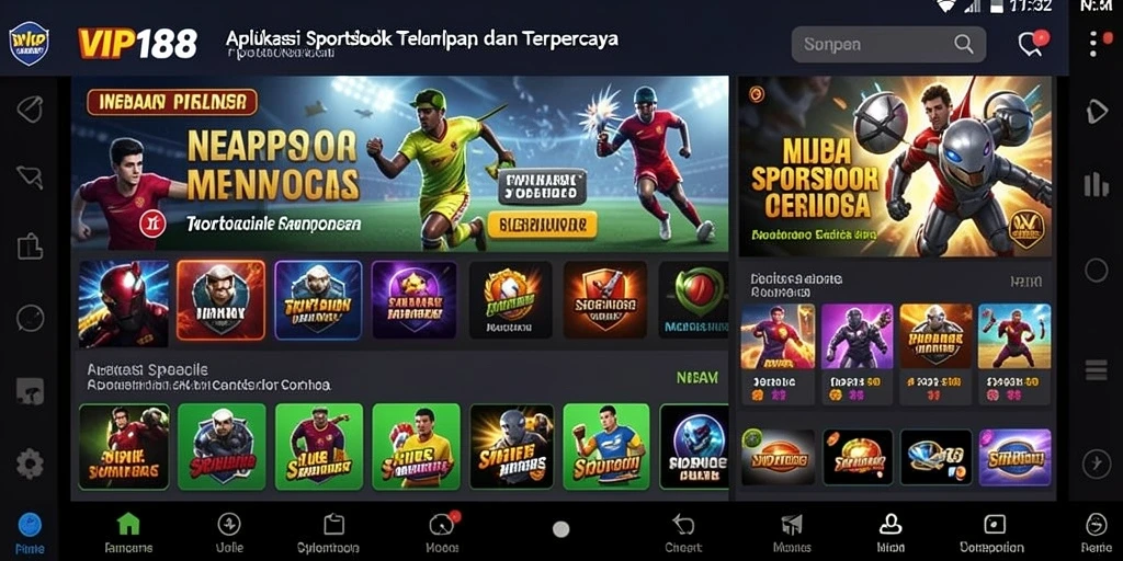 Tampilan menarik dan interaktif dari aplikasi Sportsbook VIP188.